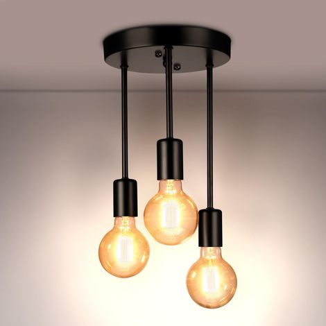 Plafonnier rétro en à lumières suspension industrielle adapté au bar de la cuisine du salon ampoule non incluse 3 E27 métal (1/5)