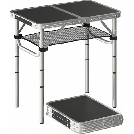 Table Pliante en Aluminium, Table de Camping Pliante rectangulaire 60 x 40 x 60 cm, avec poignée, 4 hauteurs réglables, Rangement en Filet, pour intérieur/extérieur, pour terrasse, Blanc (1/5)