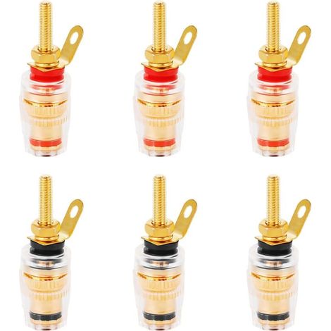 Bardusch Borniers audio Jubaopen, lot de 6 borniers pour haut-parleurs, connecteurs audio plaqués cuivre pour jacks 4 mm, fiches bananes, prises bananes avec coque transparente, 3 noirs + 3 rouges (1/5)