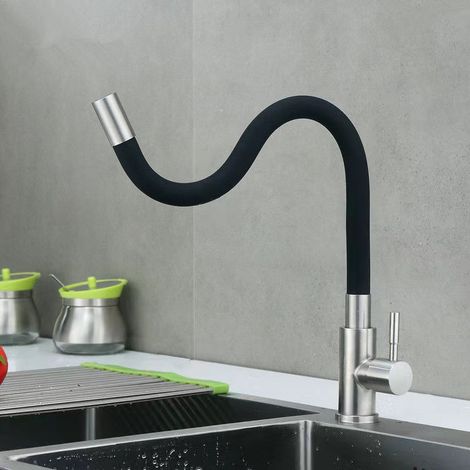 304 Stainless Steel Single Cold Water Faucet, Colorful Universal Rotating Brushed Finish, Kitchen Sink/Vegetable Washbasin, Balcony Splash-Proof - Model A
