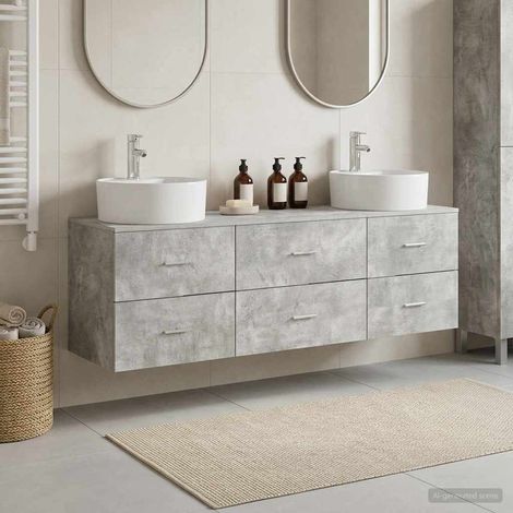 vidaXL Bathroom Cabinet Set 3 pcs Concrete Grey 161 x 44.5 x 76 cm (1/5)