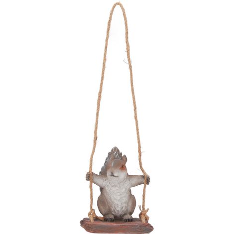 Statua altalena a forma di scoiattolo – grigio-marrone – da appendere – ornamento per patio a forma di animale – resina