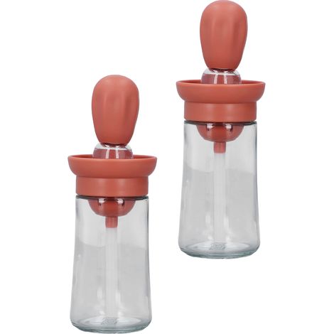 Lot de 2 bouteilles d'huile en silicone, pinceau pour barbecue, cuisson, pâtisserie, bouteille à huile forme cactus, rouge (1/5)