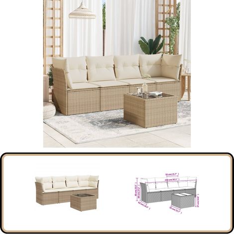 5-tlg. Garten-Sofagarnitur mit Kissen Beige Poly Rattan - Gartenmöbel - Esstischgarnituren - Outdoor Möbel - Lounge Set - Rattan Sofa