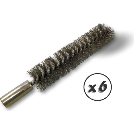 Ecouvillon INOX Condenseur Lot de 6 Ø 18 mm Raccord laiton taraudé M6 femelle Torsade en acier galvanisé Brosse nettoyage paroi tube alésage Kibros 4TCI18x6 (1/5)