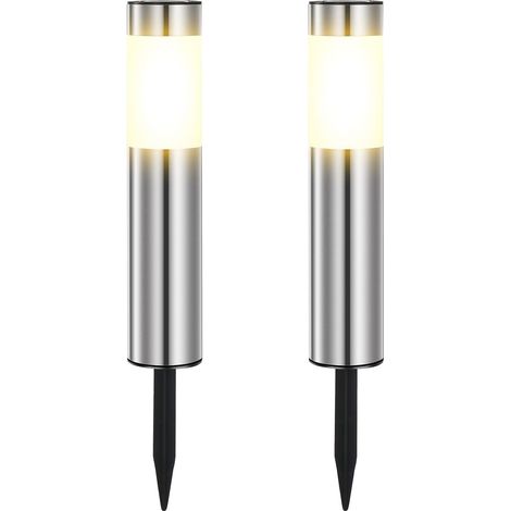 Lot de deux lampes solaires en acier inoxydable pour jardin lumière chaude étanche pour terrasse et cheminée extérieure (1/5)