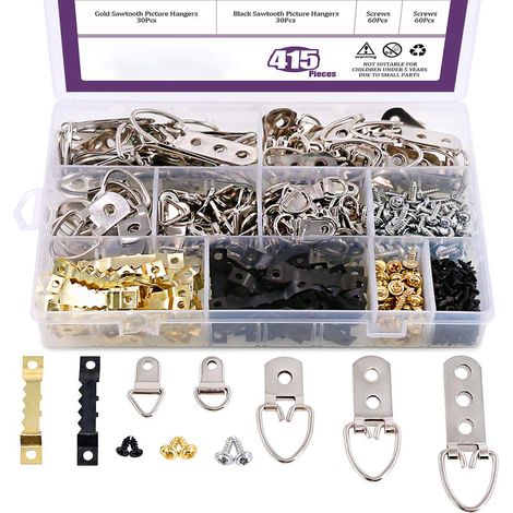 160 pcs Assortiment kit de cintres avec vis, d'images, Cintres Assortiment de kit pour l'image des Solutions à suspendre avec boîte transparente – 7 modèles (1/5)