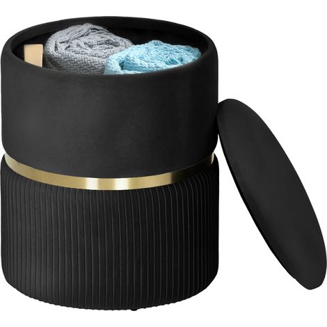 HOMCOM Round Pouffe, Storage Footstool with Cushioned Top, Hidden Space Black (1/5)