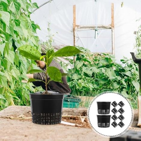 Lot de 10 Pots Ronds de 12,7 cm pour Fournitures hydroponiques, Pots en Plastique pour Plantes et pépinières, Filet à Mailles Fendues très résistantes pour Culture hydroponique, Noir (1/5)