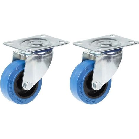 Swivel caster - PARNELLS - 80 mm - Blue rubber - Capacity 280 kg - Set of 2 (1/5)