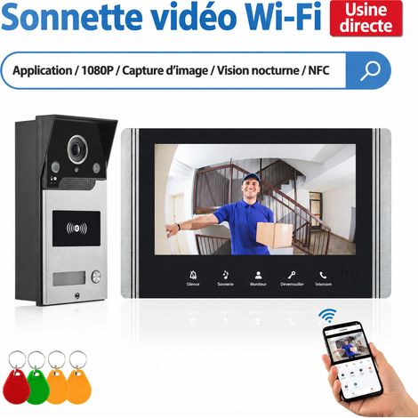 Interphone portier vidéo intelligent WiFi écran 7 pouces caméra HD filaire 4 fils contrôle d'accès carte RFID alimentation 15V maison villa 1,5 kg – Livraison gratuite (1/5)