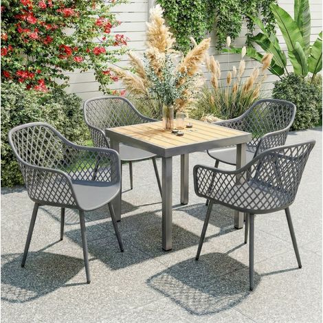 Conjunto 4 sillas jardín con reposabrazos metal OKMYHOME (1/5)