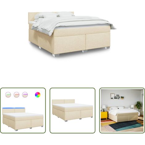 vidaXL Surmatelas -  Sommier à lattes de lit avec matelas Crème 180x200 cm Tissu (1/5)