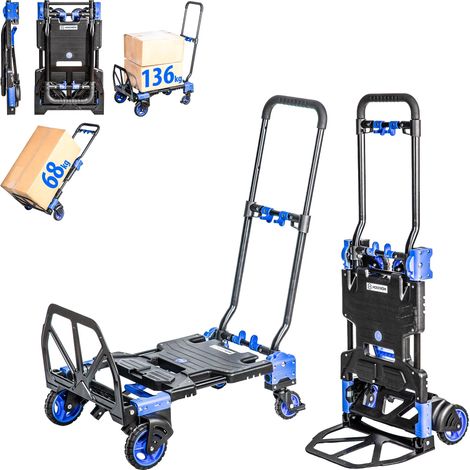 [JAMAIS UTILISÉ] HOSTRÖM 2-en-1, Chariot à roulettes et diable pliant, Chariot pliable max 136kg, Diable Demenagement max 68kg, Roues pivotantes 360°, Garantie 5 ans