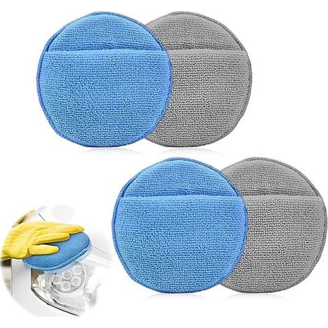 Mikrofasertücher – 4 Autoschwämme, Polierstopp-Applikator, Autoschwamm, Polierpad, Mikrofaser-Autoschwamm mit Gummiband, Autopolierpaste (1/2)