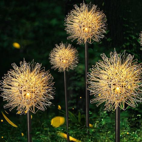Lampe solaire d'extérieur en forme de pissenlit (5,9 pouces, blanc, 2 pièces) pour allée, jardin, patio, étanche (1/5)