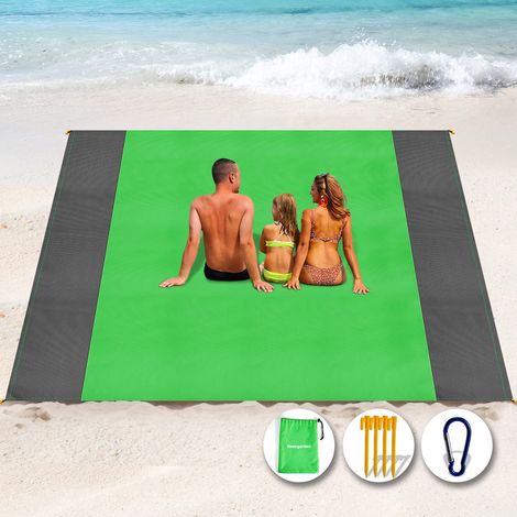 Tapis de Plage 140 x 200cm Anti Sable, Couverture de Plage Large Imperméable Compact Natte de Plage pour Plage, Camping, Picnic, Voyage (Vert) (1/5)
