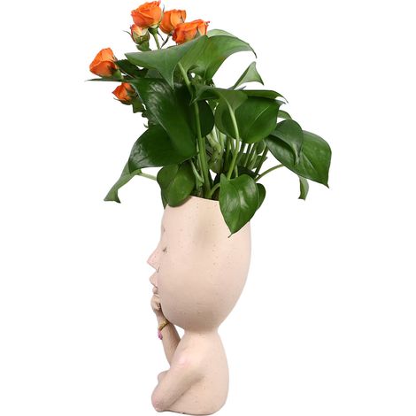 Pot de fleurs en forme de tête, en résine, avec trou de drainage, idéal pour les plantes d'intérieur et d'extérieur. (1/5)