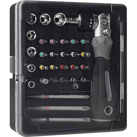 31-in-1-Set magnetischer Ratschenschlüssel und Präzisionsschraubendreher für Elektronik, Schwarz (1/5)
