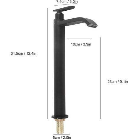 Robinet froid simple en acier inoxydable G1/2 304, robinet de salle de bains, évier noir-- (1/4)
