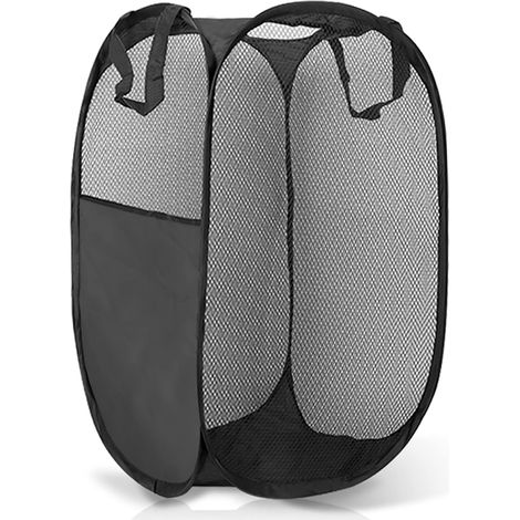 Paniers à linge escamotables, panier à linge noir pliable, paniers de lavage en maille escamotables 60 L pour chambre et salle de bain (portables) (1/5)