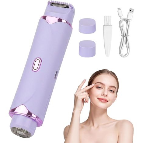 2 in 1 Electric Shaver for Women, Bikini Trimmer and Face Epilator Painless USB Rechargeable Shaver Body and Intimate Areas Purple (1/5)