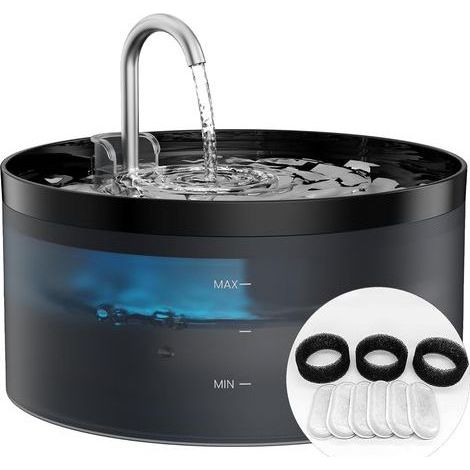 1 Fontaine à eau pour chat, 3,2 L, pompe silencieuse, filtration triple, 9 filtres inclus, LED intégrée (1/5)