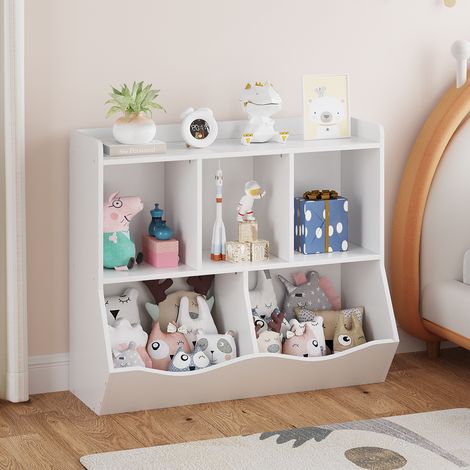 Meuble bibliothèque pour enfants - Rangement multifonction livres et jouets - 5 compartiments spacieux - Bois robuste, idéal chambre ou salle de jeux - Finition blanche (1/5)