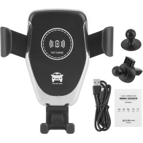 Supporto per auto con ricarica rapida wireless, staffa di montaggio per bocchetta dell'aria, caricabatterie per cellulare da 10 W (1/4)