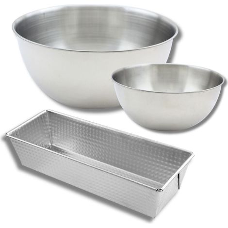 Set comprenant 1 Moule à cake en acier étamé, 1 spatule Zenker et 2 bols à mixer en inox Fackelmann (1/5)