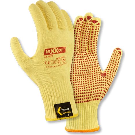 teXXor® Mittelstrick-Handschuhe ARAMID mit Noppen, Goldgelb/rote Noppen (1/4)