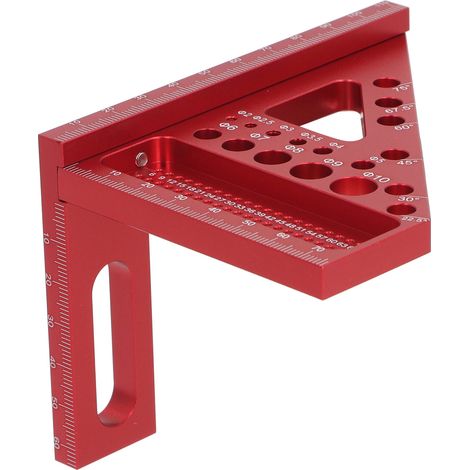 Équerre de menuisier, rapporteur, règle triangulaire à onglets en alliage d'aluminium, outil de mesure multi-angles, rouge (1/5)