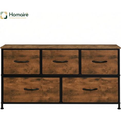 Aufbewahrungskommode aus Stoff, Metall und weißem Holzdekor in MDF 100 x 30 x 54 cm HOMAIRE (1/5)