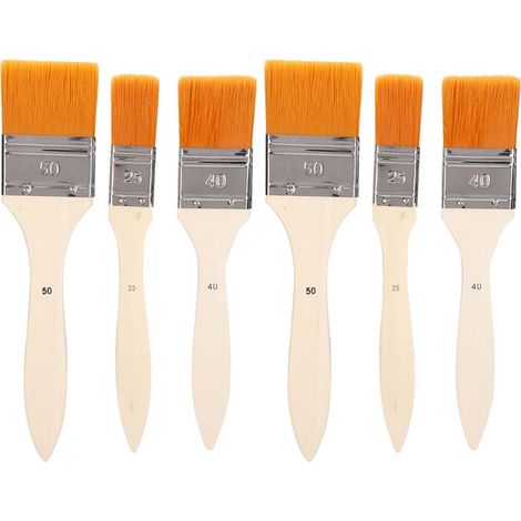Lot de 6 pinceaux à huile en nylon, manche en bois avec interface tube aluminium pour peinture acrylique (1/5)