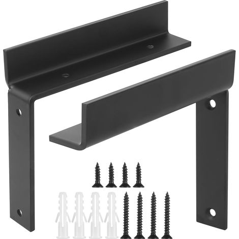 2 Pcs Equerre Etagere Murale, Support Etagere Murale, Supports d'étagère Murale en métal Noirs, équerre de Fixation Flottants à 90 Degrés Métalliques pour salon ou de chambre (1/5)