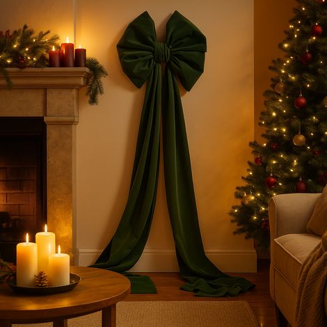 Fiocco in velluto per decorazioni natalizie e puntale albero da 48 cm x h 180 cm Verde (1/4)