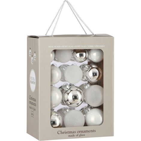 Lot de 26 Boules de Noël en Verre Blanc Décoration de Sapin Brillantes et Pailletées - PANGIVO (1/2)