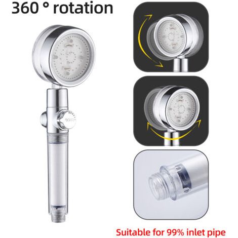 Pommeau de douche rotatif à LED, pluie, Turbo, 360 degrés, possibilité d'arrosage à haute pression, douchette à main (1/5)