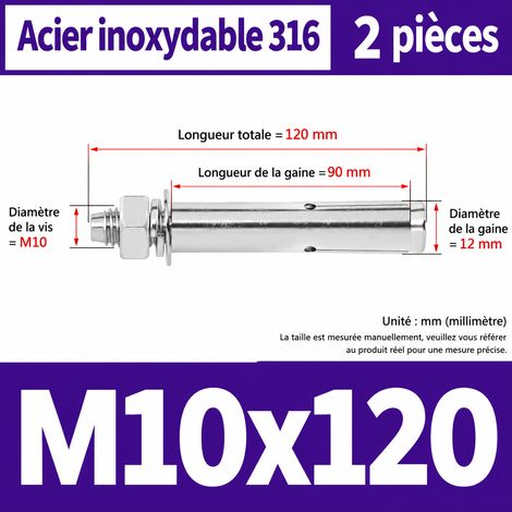 Goujon d'ancrage à expansion inox 316 M10x120 mm lot de 2 m10 120 2 pièces 1 kg – Livraison gratuite