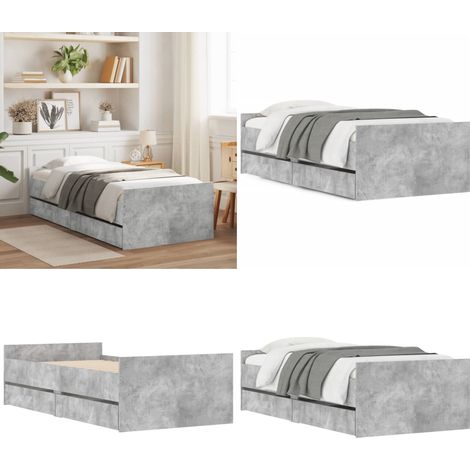 Bett mit Schubladen Betongrau 75x190 cm - Beton Grau - Holzrahmen - Lattenrost - Schrankbett - Einzelbett - Home & Living