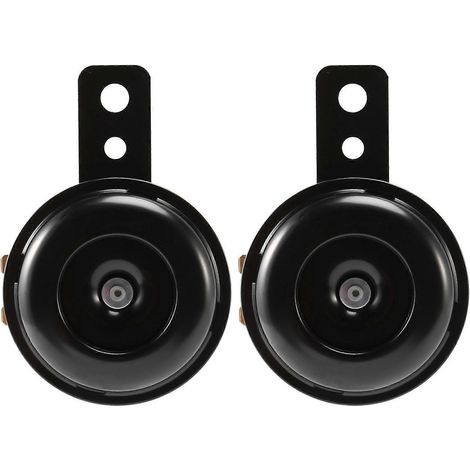 Deux klaxons électriques noirs 6V à montage, compatibles avec les voitures, les motos, les camions et autres véhicules. (1/5)