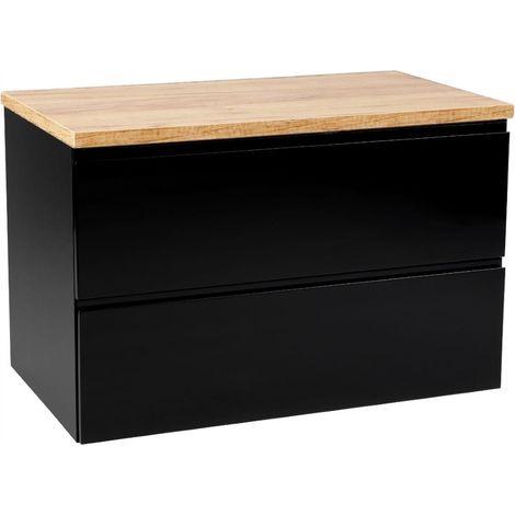 Badezimmerschrank 80x50 cm, schwarz glänzend, wandhängend, mit Modus-Arbeitsplatte