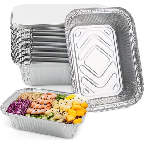 Lot de 30 Barquette Aluminium, Couvercle Inclus, 800 ML, Four, Barbecue, Friteuse à Air (1/5)