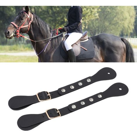 Attache de Spur Boot Western Noir Équipement Équestre [1 Pair] - Straps Synthétique et Rhinestone (1/4)