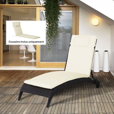 Cuscino prendisole sfoderabile con cerniera, poggiatesta e cordini di fissaggio, SOLO MATERASSO 198 x 53 x 5 cm, crema