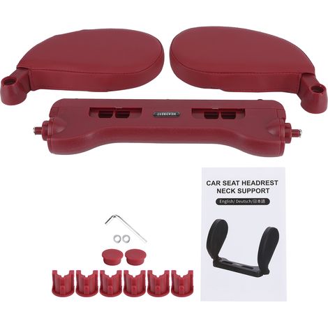 Appui-tête de siège auto en cuir PU confortable, oreiller de soutien latéral pour tête et cou, voyage et sommeil pour enfants et personnes âgées - Rouge (1/5)
