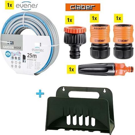 Kit tuyau d'arrosage 25 m Ø13 mm - raccords Claber avec support
