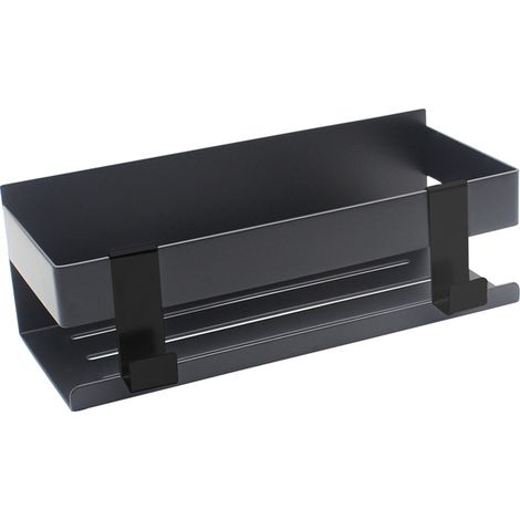 BEBUSINGOTO Boîte de douche sans perçage, porte-savon de douche, boîte de douche auto-adhésive, accessoires de douche de rangement en acier inoxydable avec 2 crochets, noir, 227,59 cm (1/4)