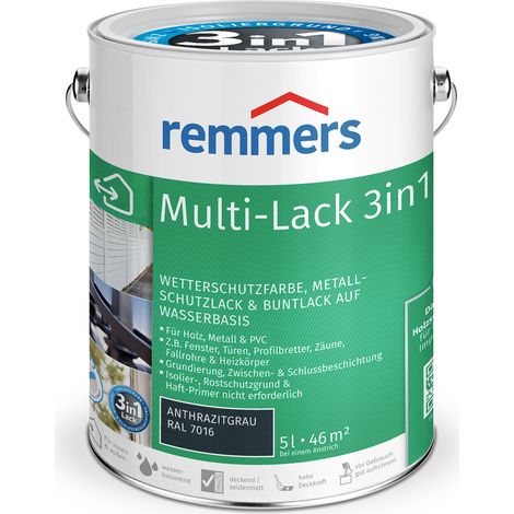 Remmers Multi-Lack 3in1 anthrazitgrau (RAL 7016), 5 Liter, Wetterschutzfarbe, Metallschutzlack & Buntlack auf Wasserbasis für Holz, Metall & PVC (1/5)