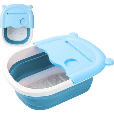 Faltbares Fußbadbecken, tiefes Fußmassagebecken für Zuhause, tragbare und platzsparende Reisegröße, blau. (1/4)